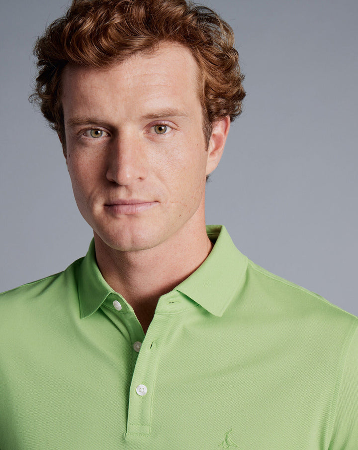 Lime Green Solid Short Sleeve Cotton Tyrwhitt Pique Polo