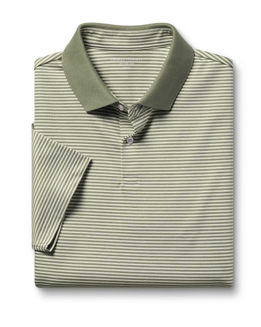 Sage And Ecru Fine Stripe Short Sleeve Jersey Polo