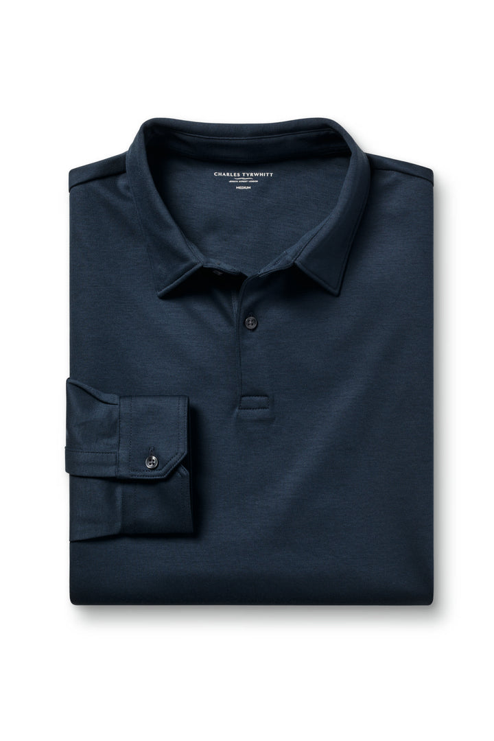 Petrol Blue Plain Long Sleeve Jersey Polo