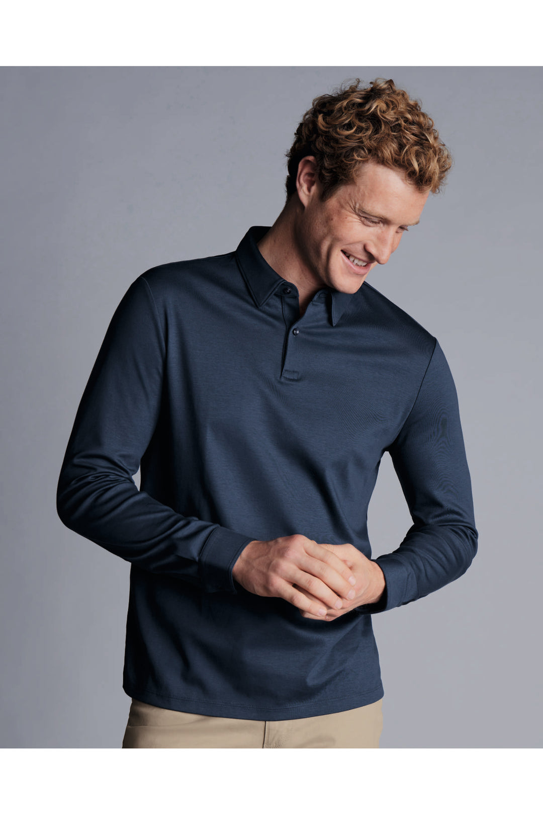 Petrol Blue Plain Long Sleeve Jersey Polo