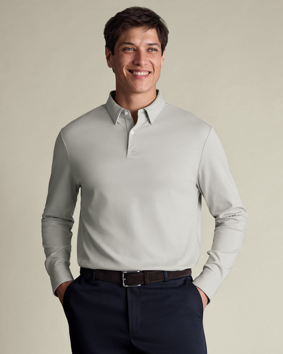 Silver Grey Long Sleeve Jersey Polo