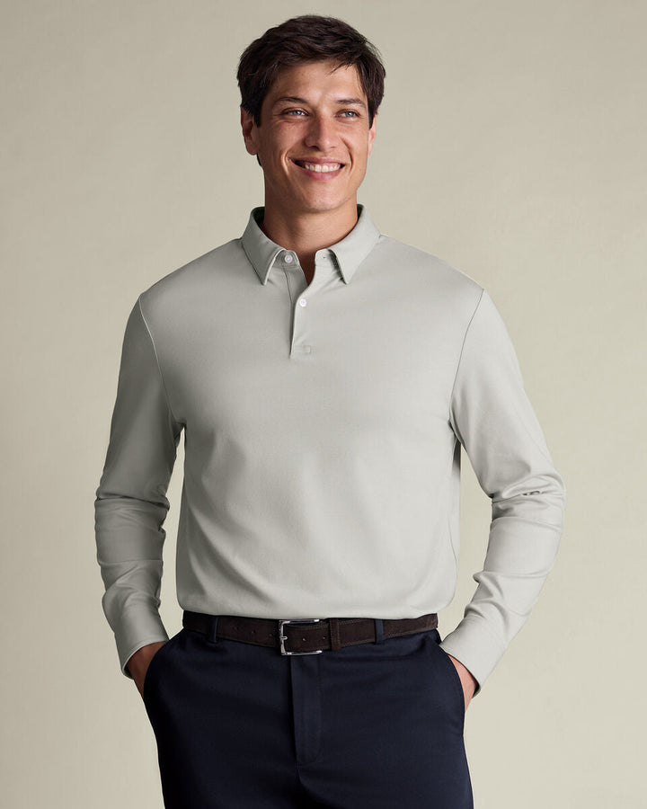 Silver Grey Long Sleeve Jersey Polo
