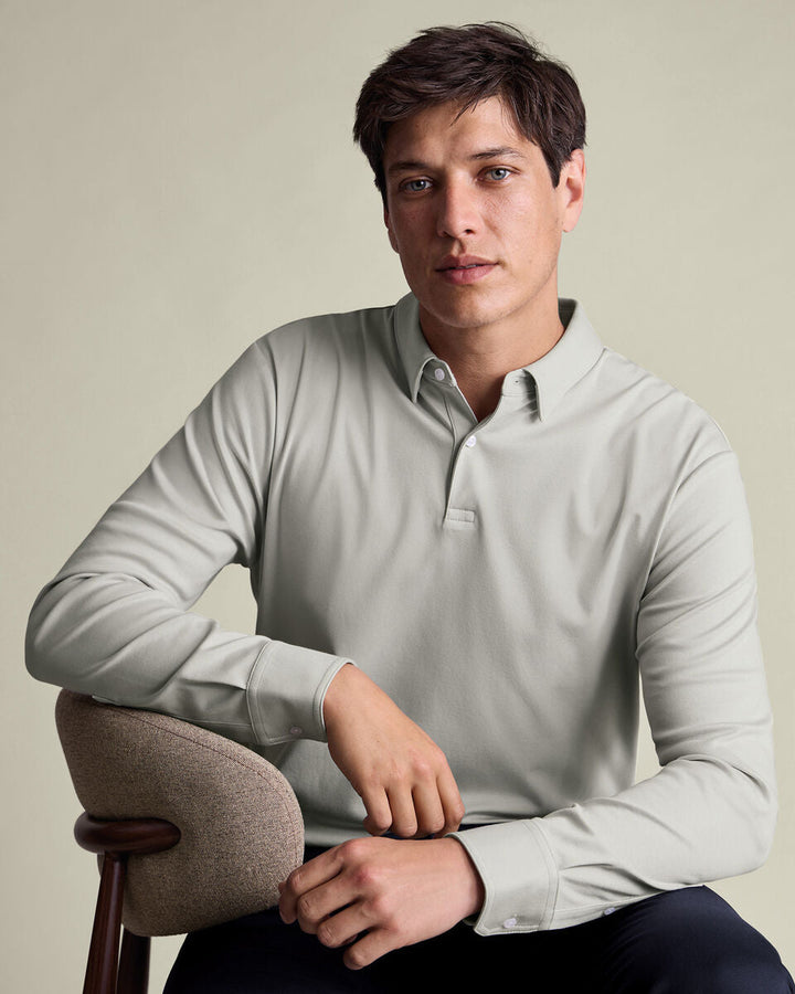 Silver Grey Long Sleeve Jersey Polo
