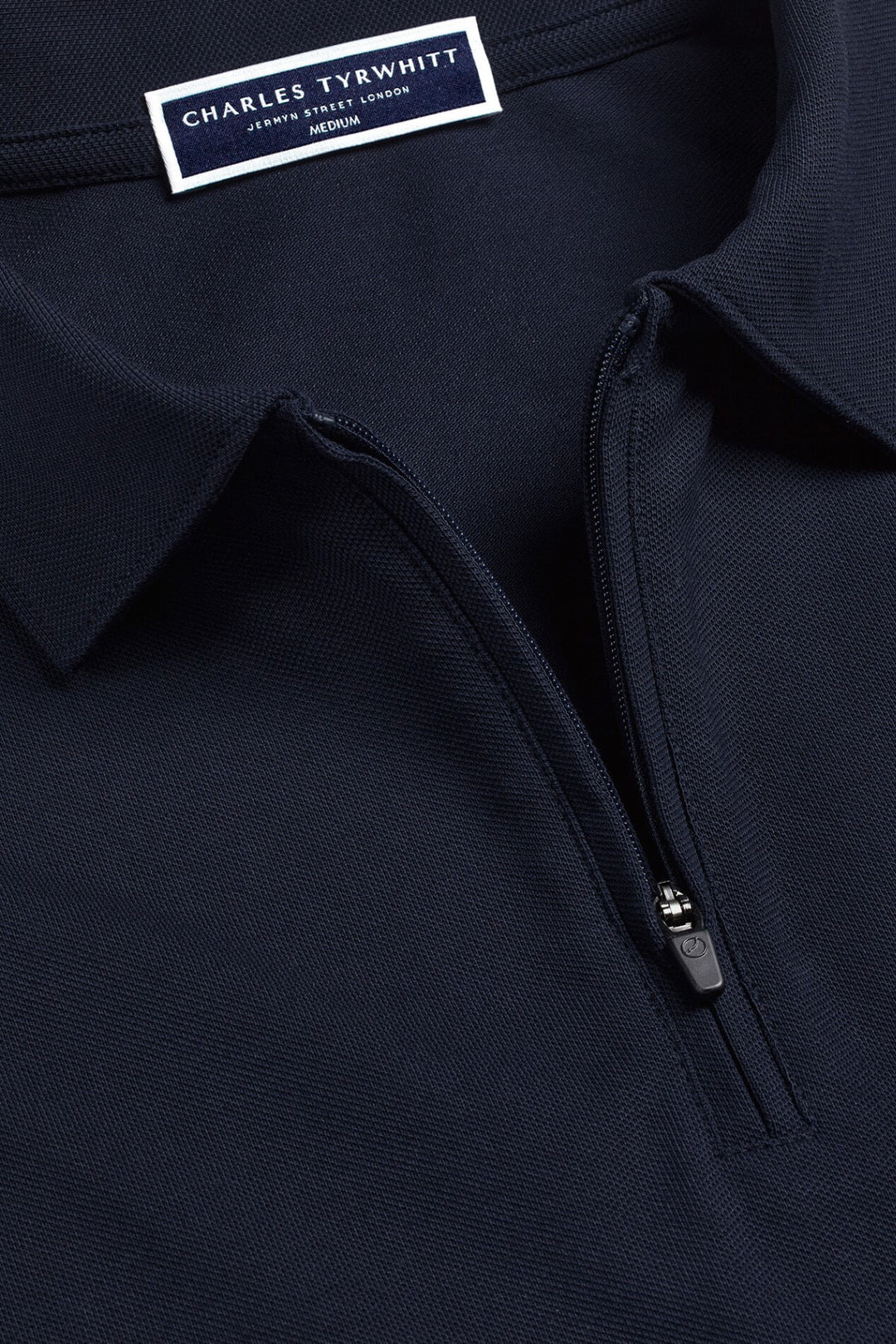 French Navy Short Sleeve Zip Performance Pique Polo