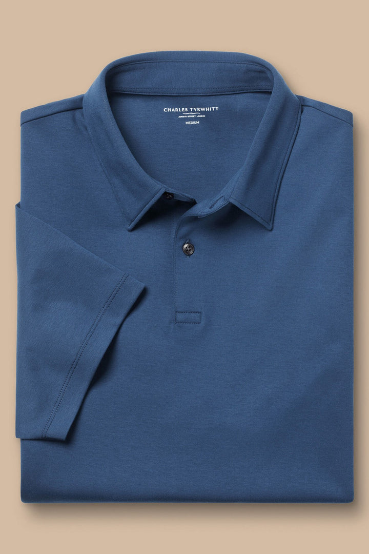 French Blue Plain Short Sleeve Jersey Polo