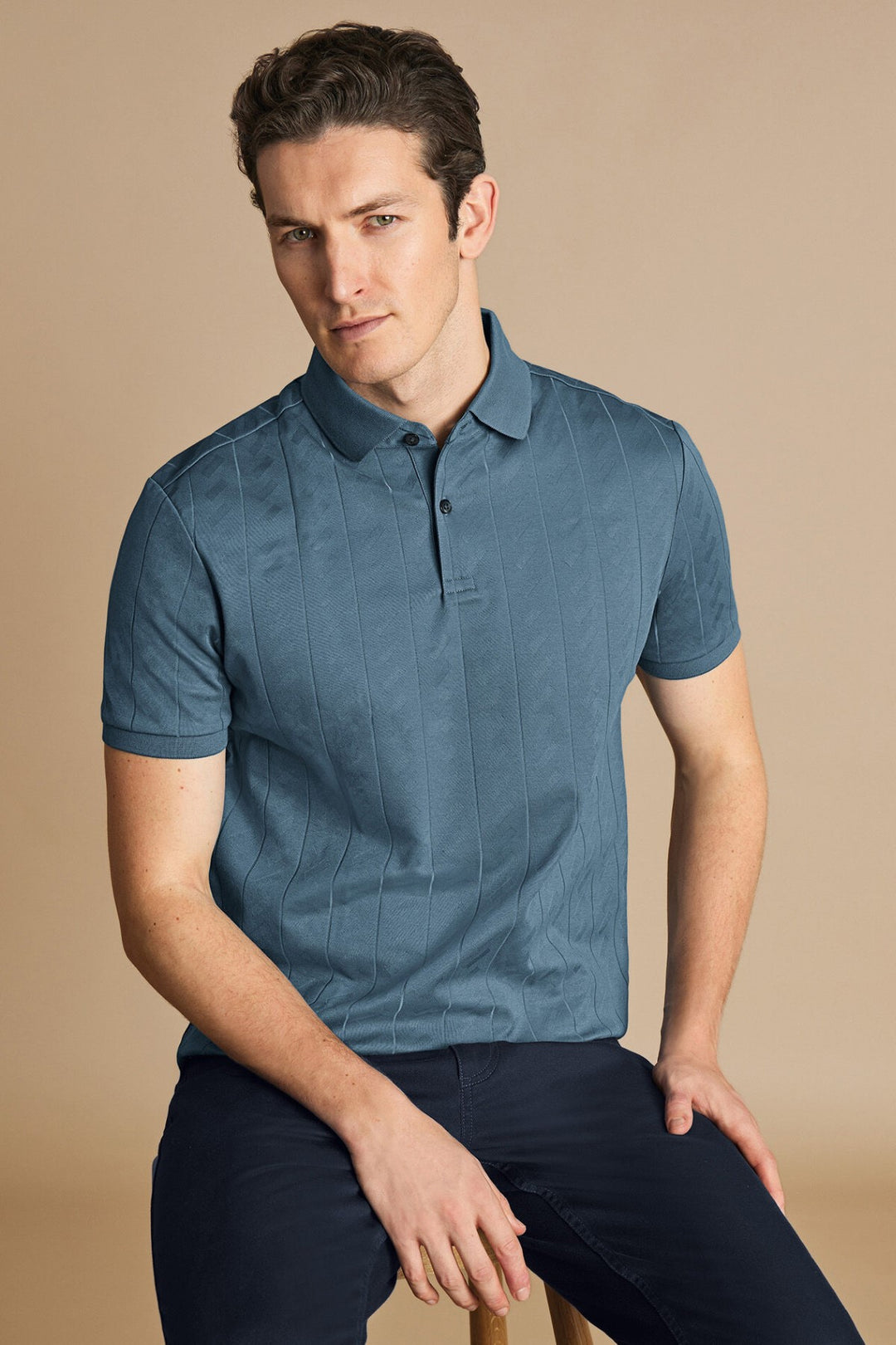 Airforce Blue Short Sleeve Large Textured Jacquard Polo