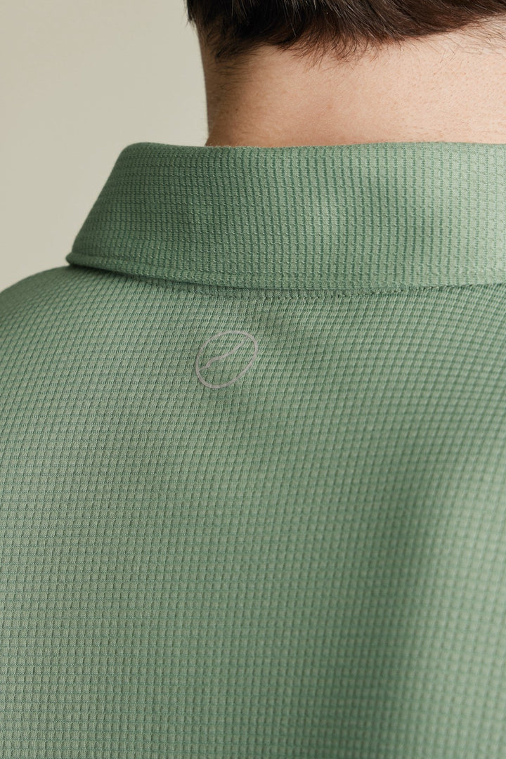 Green Short Sleeve Textured Zip Performance Polo