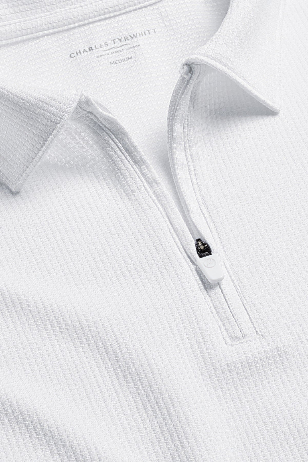 White Short Sleeve Textured Zip Performance Polo
