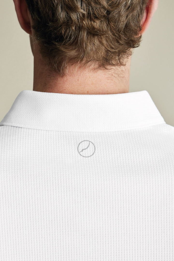 White Short Sleeve Textured Zip Performance Polo