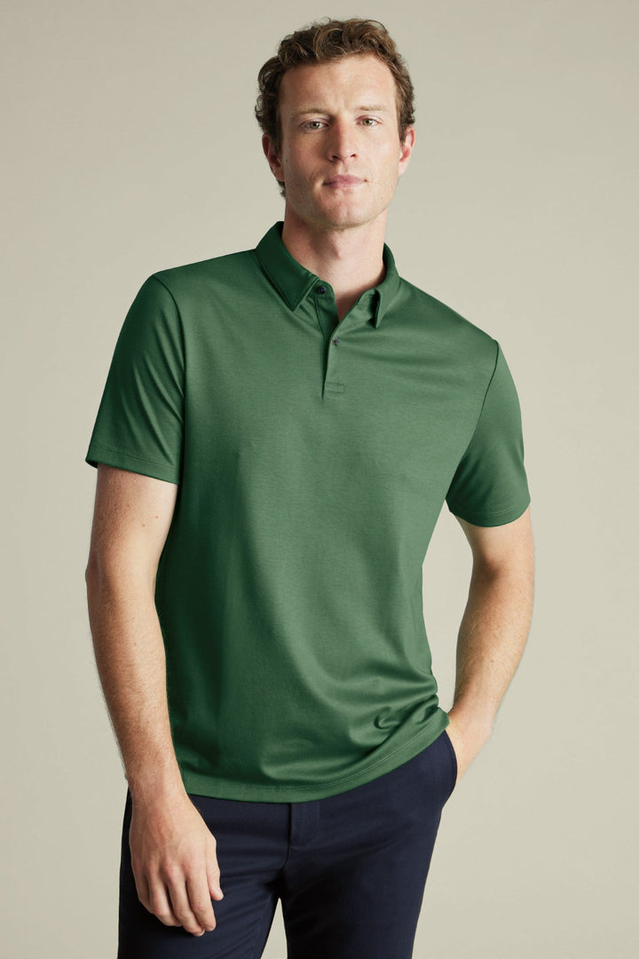 Green Plain Short Sleeve Jersey Polo