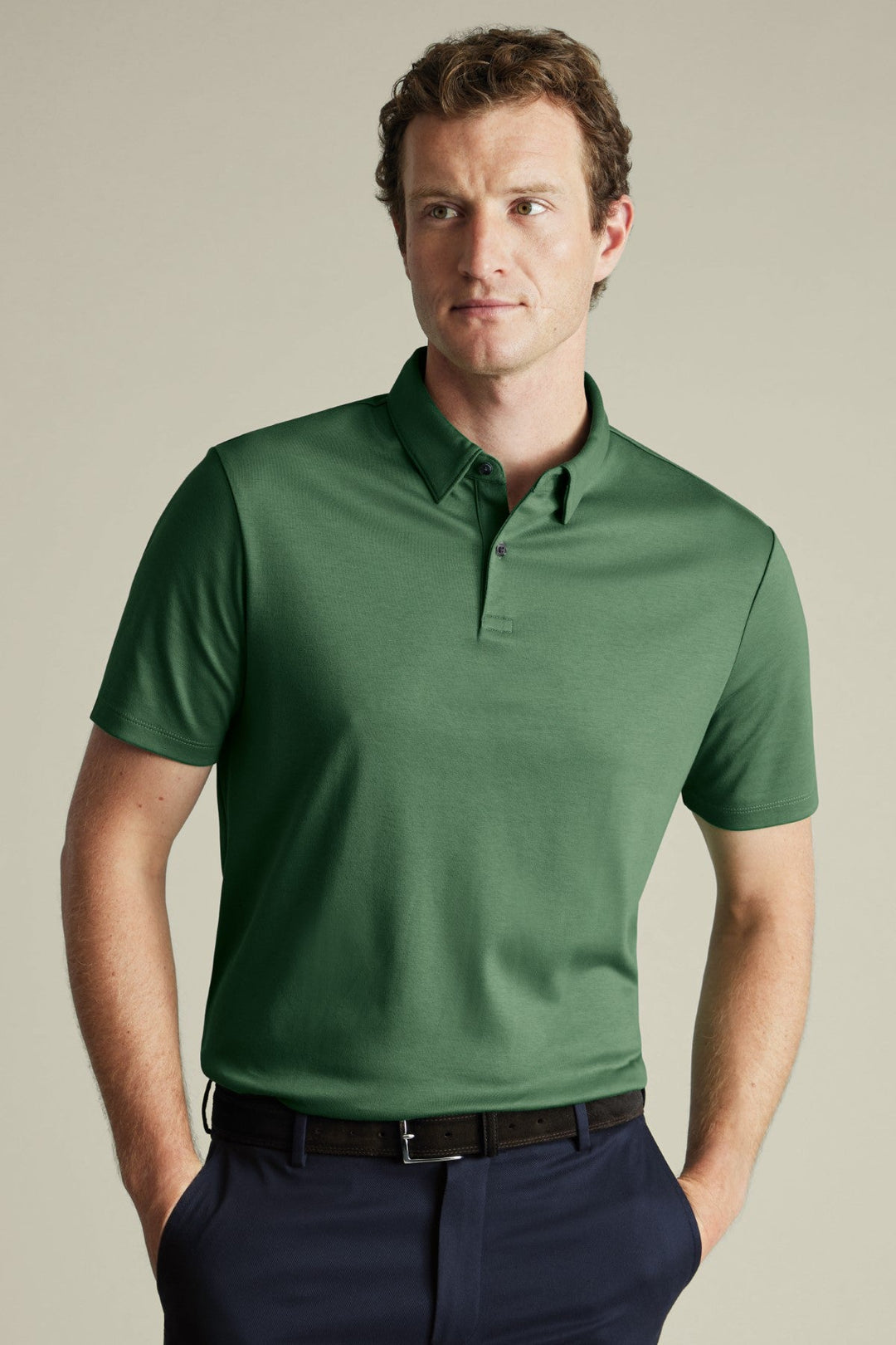 Green Plain Short Sleeve Jersey Polo