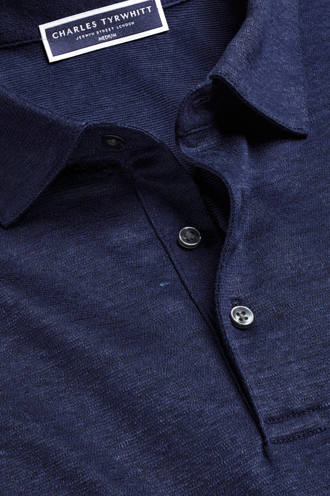 Navy Blue Short Sleeve Linen Polo