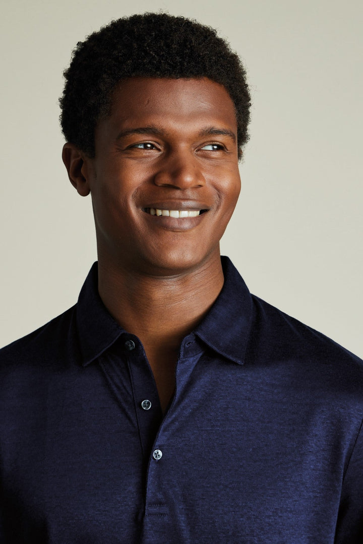 Navy Blue Short Sleeve Linen Polo