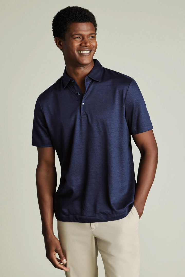 Navy Blue Short Sleeve Linen Polo