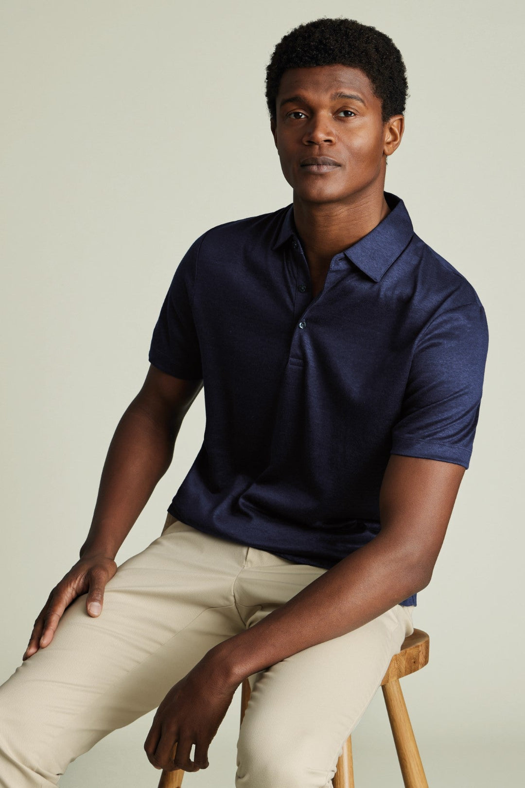 Navy Blue Short Sleeve Linen Polo