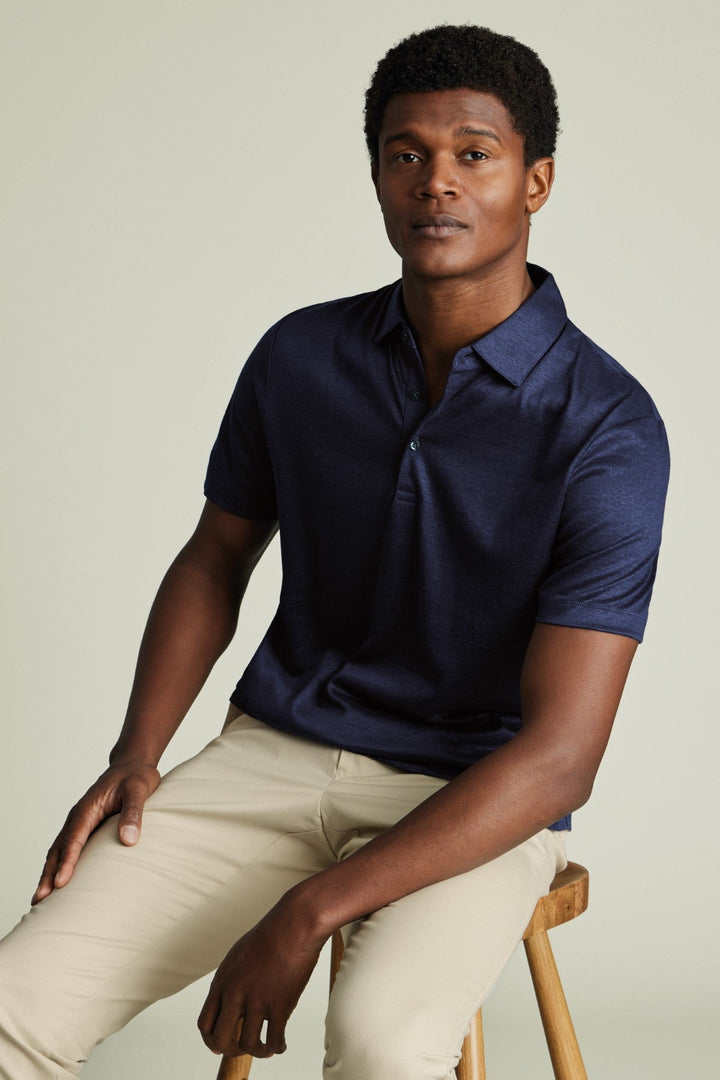 Navy Blue Short Sleeve Linen Polo