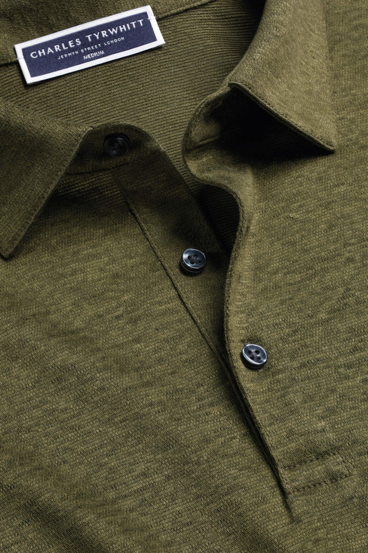 Olive Green Short Sleeve Linen Polo
