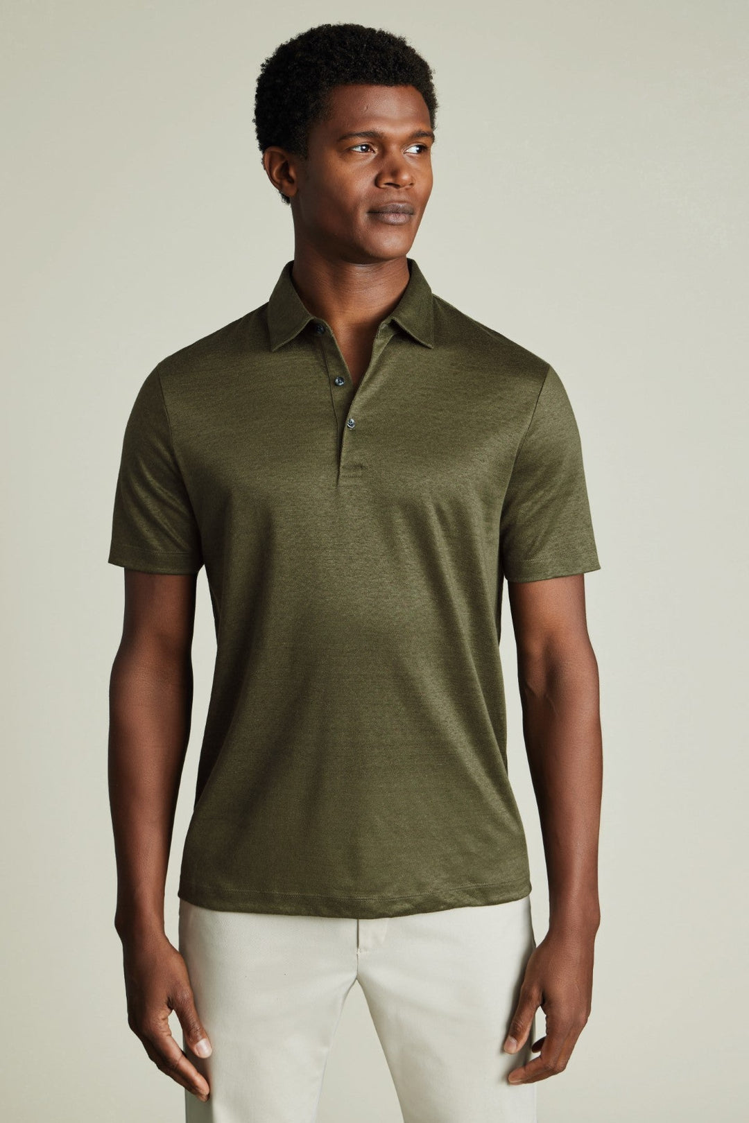 Olive Green Short Sleeve Linen Polo