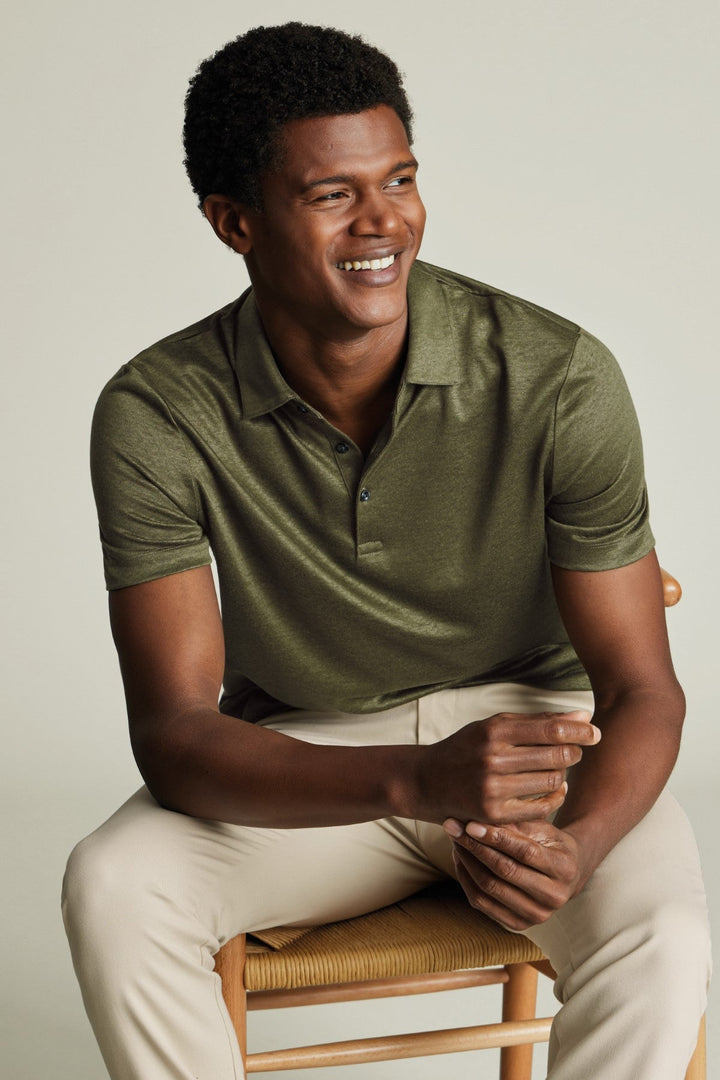 Olive Green Short Sleeve Linen Polo