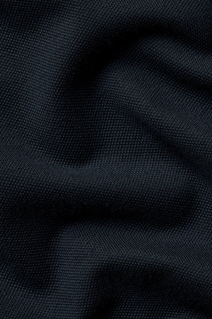 Black Solid Short Sleeve Cotton Stretch Pique Polo