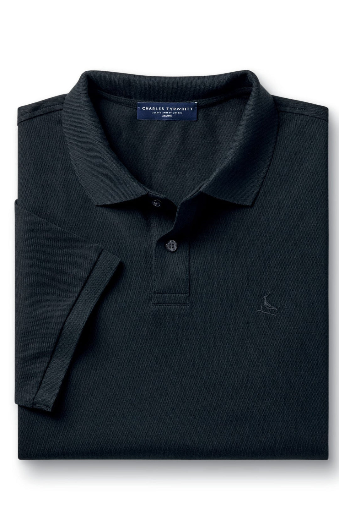 Black Solid Short Sleeve Cotton Stretch Pique Polo