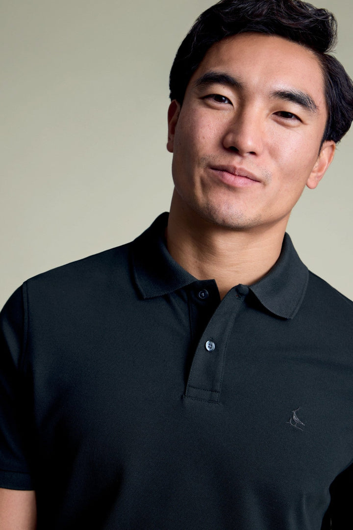 Black Solid Short Sleeve Cotton Stretch Pique Polo