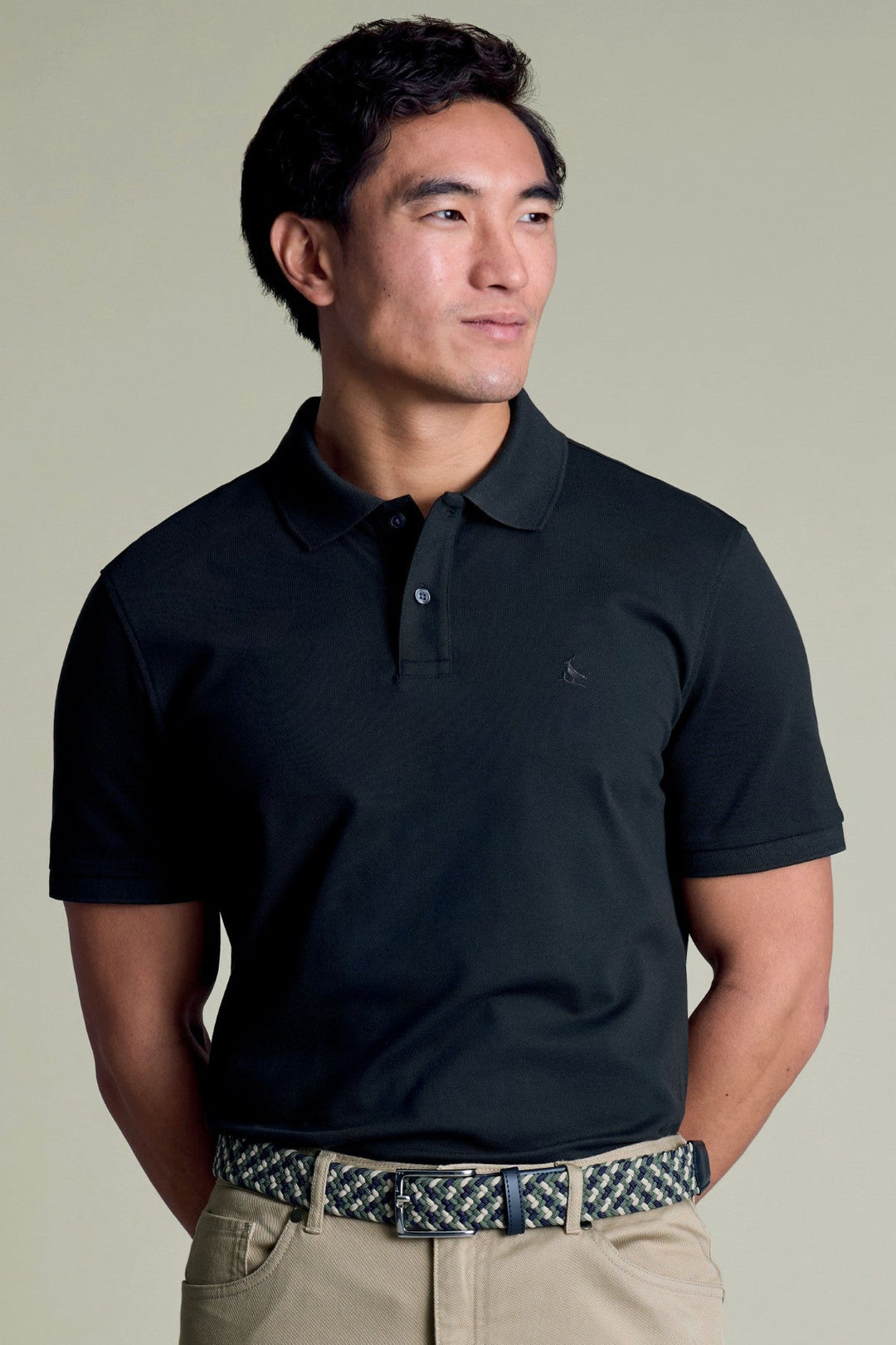 Black Solid Short Sleeve Cotton Stretch Pique Polo
