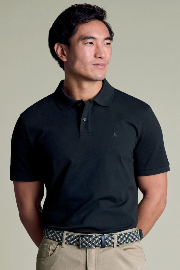 Black Solid Short Sleeve Cotton Stretch Pique Polo