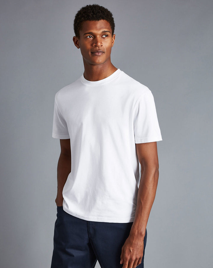 White Cotton Jersey Short Sleeve Tyrwhitt T