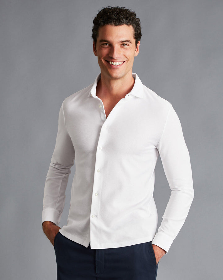 White Twill Long Sleeve Jersey Shirt