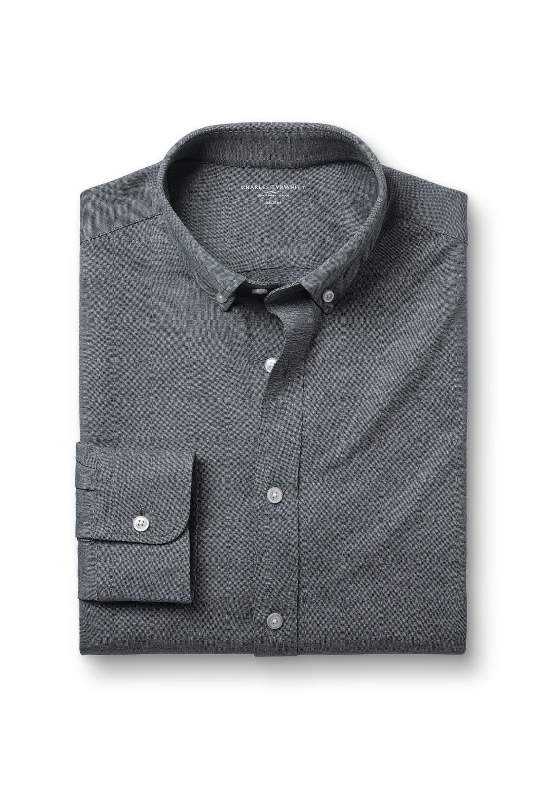 Flint Grey Four-Way Stretch Button Down Jersey Shirt