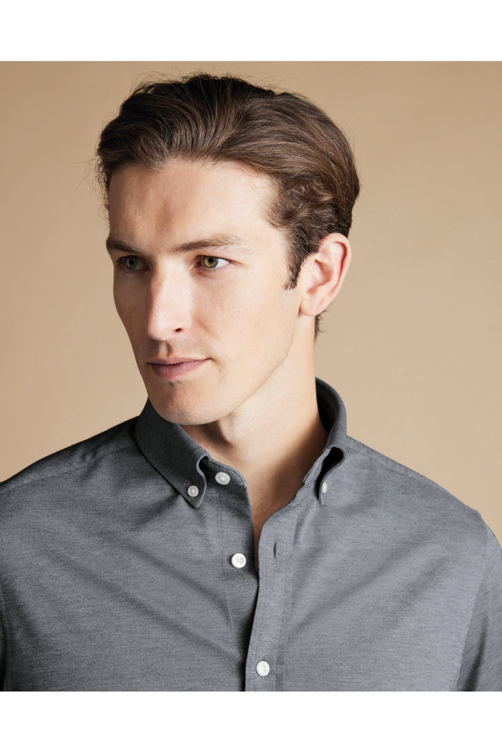 Flint Grey Four-Way Stretch Button Down Jersey Shirt