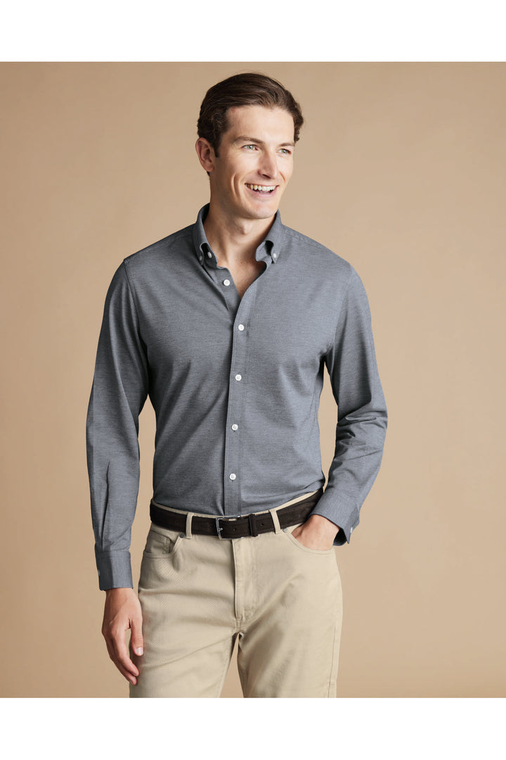 Flint Grey Four-Way Stretch Button Down Jersey Shirt