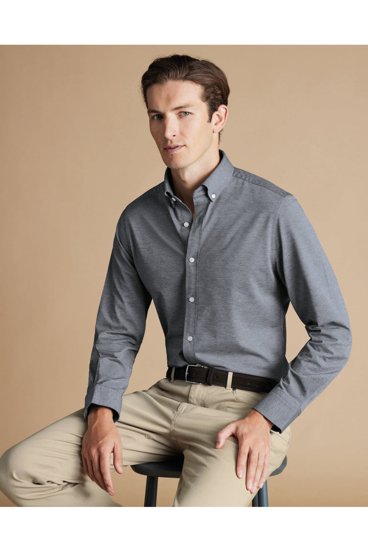 Flint Grey Four-Way Stretch Button Down Jersey Shirt