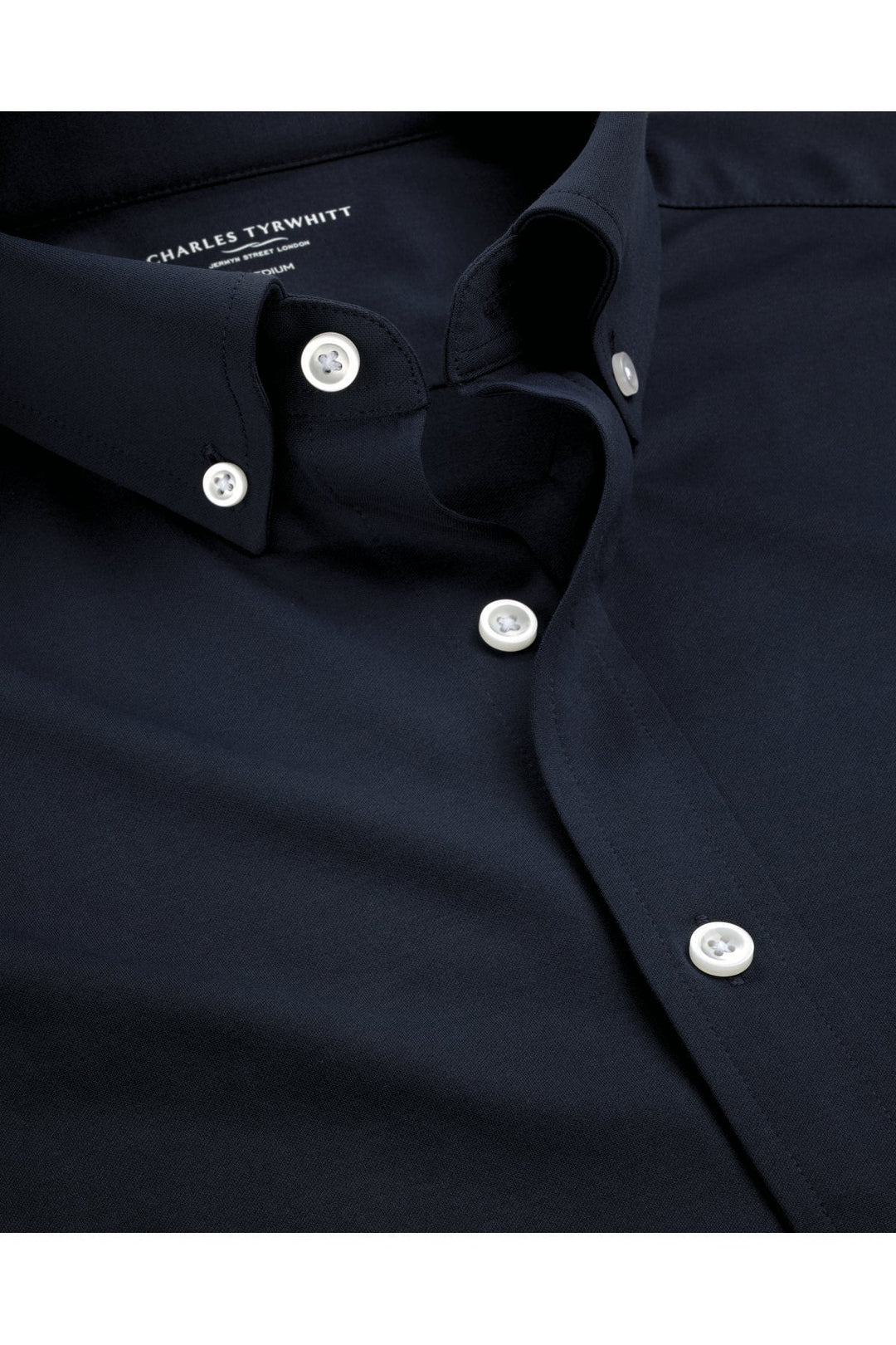 Navy Four-Way Stretch Button Down Jersey Shirt