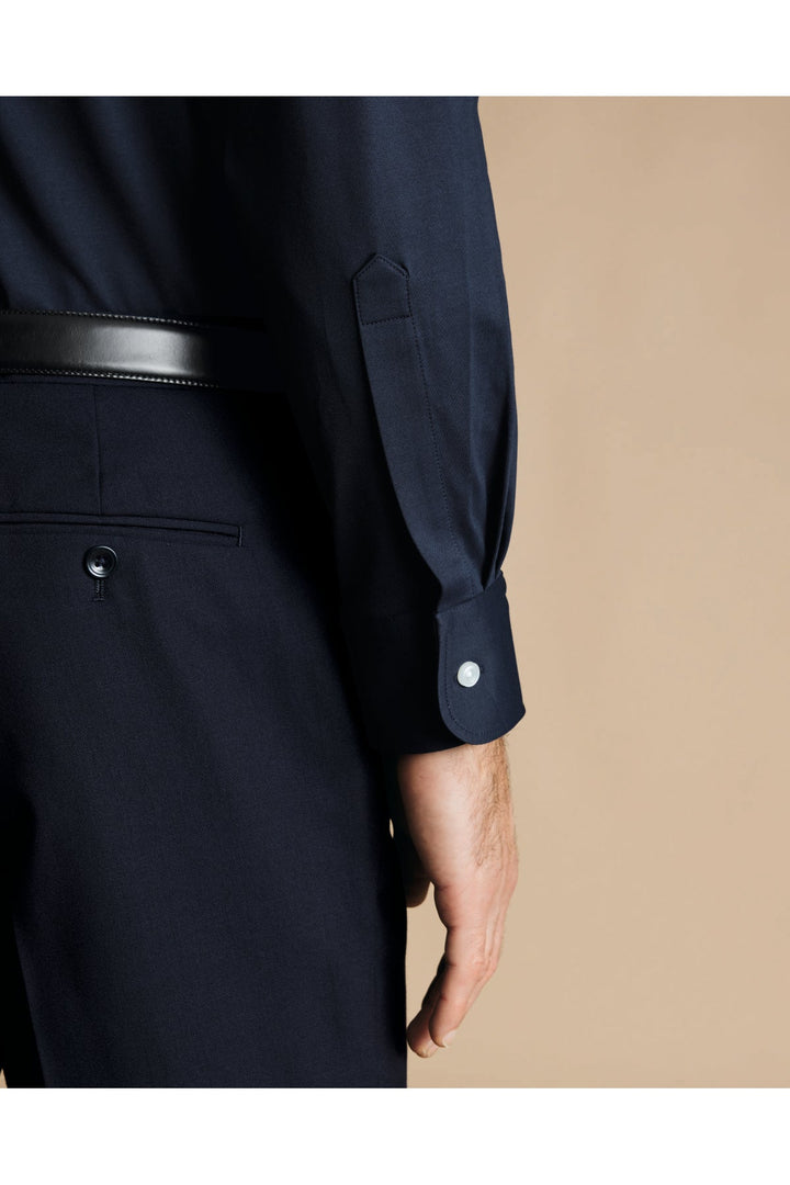 Navy Four-Way Stretch Button Down Jersey Shirt