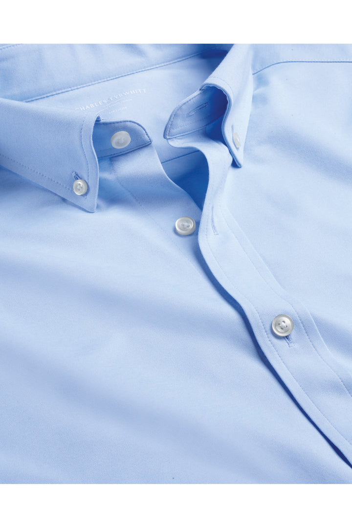 Sky Blue Four-Way Stretch Button Down Jersey Shirt