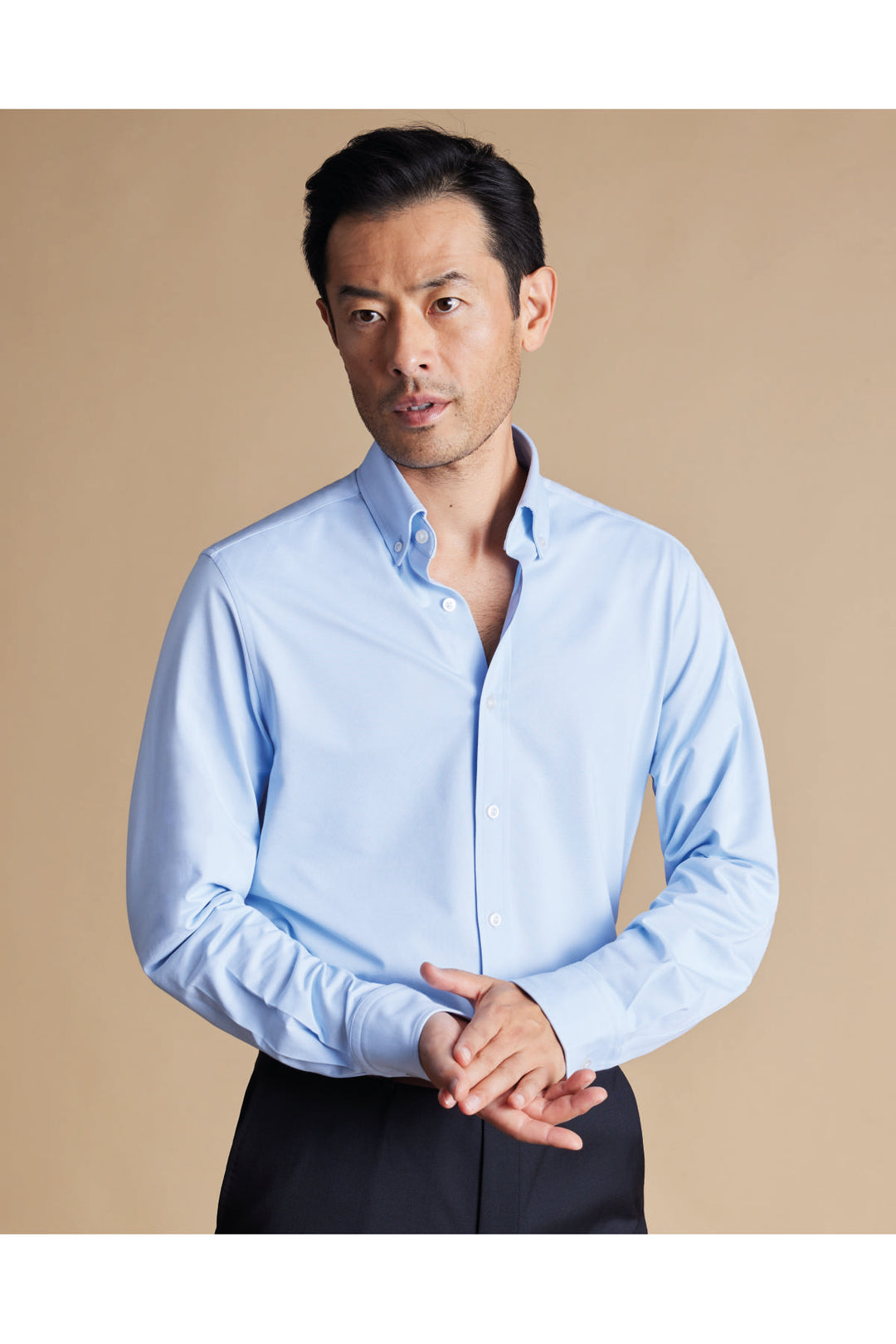 Sky Blue Four-Way Stretch Button Down Jersey Shirt