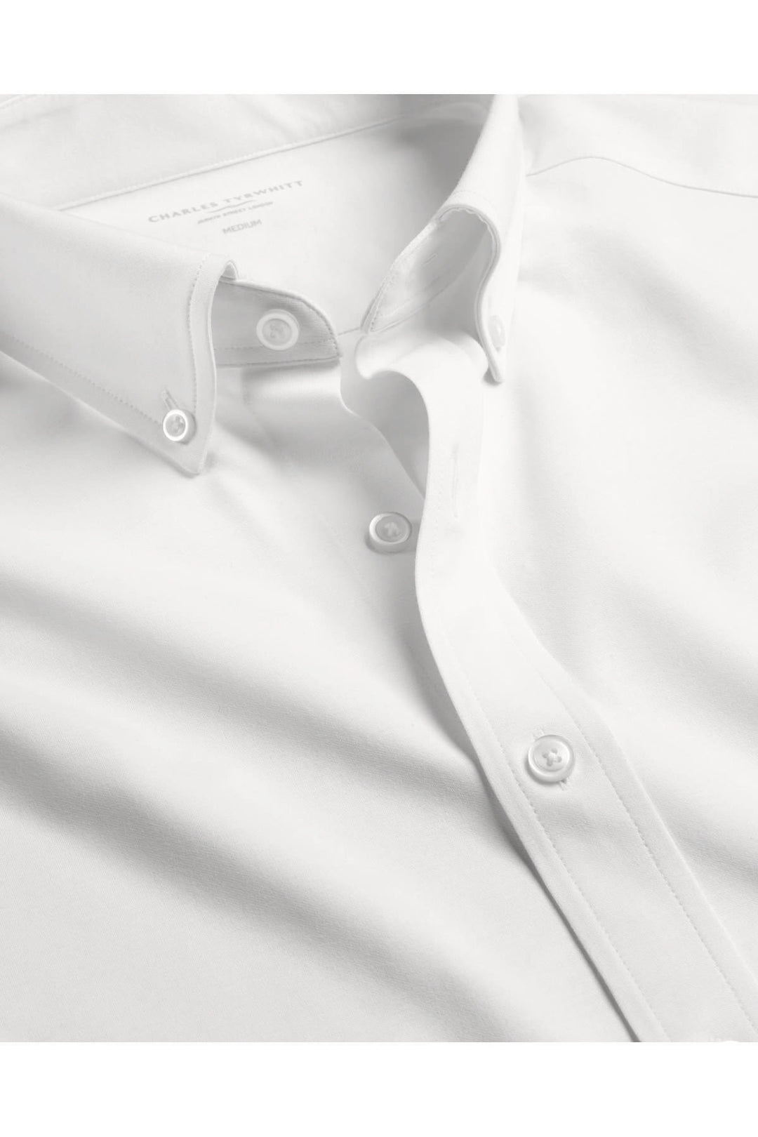 White Four-Way Stretch Button Down Jersey Shirt