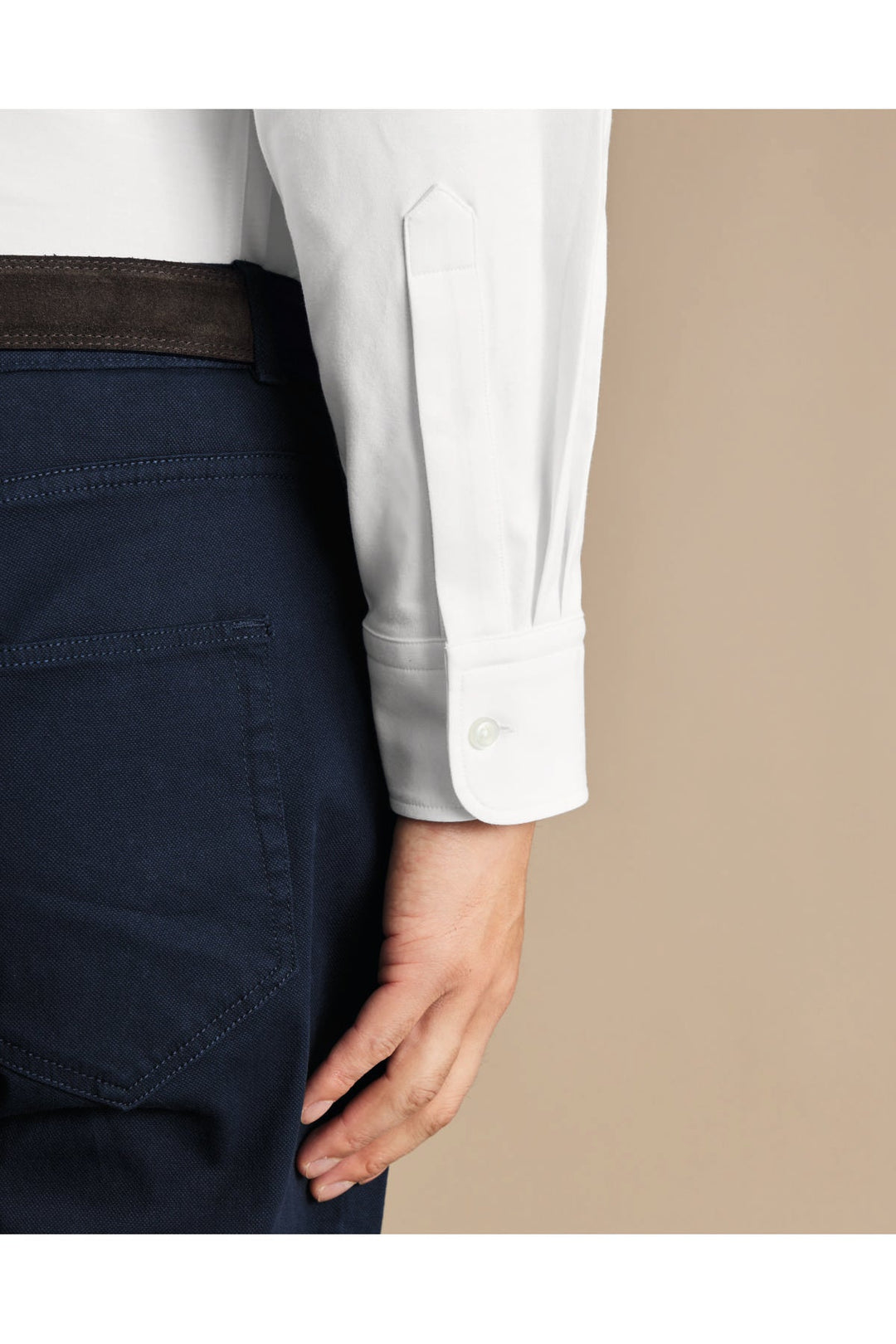 White Four-Way Stretch Button Down Jersey Shirt