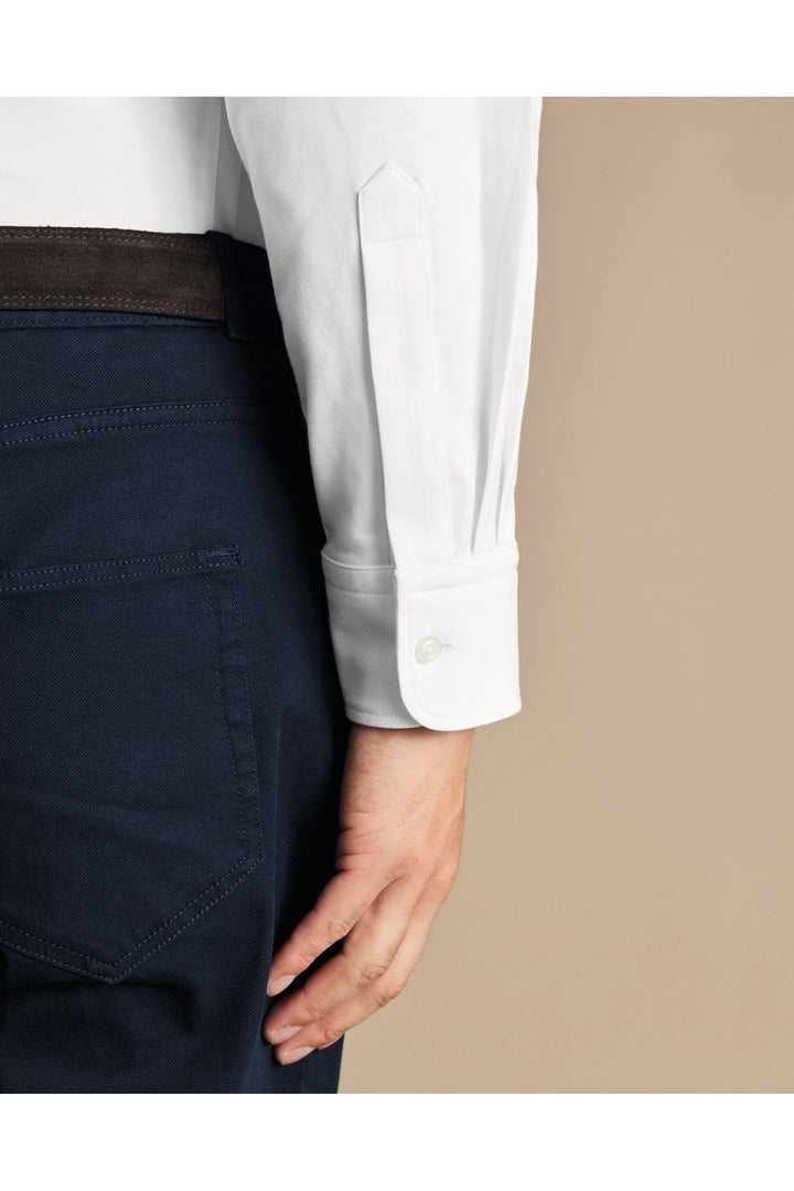 White Four-Way Stretch Button Down Jersey Shirt