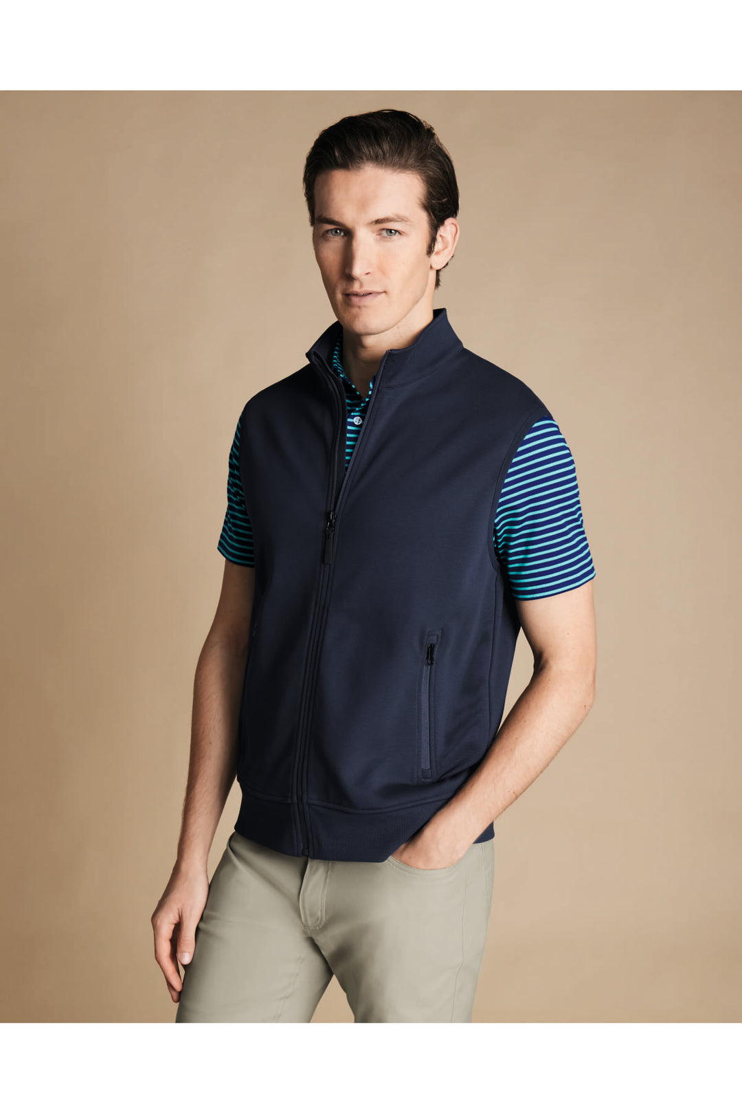 Navy Blue Performance Sleeveless Funnel Neck Gilet