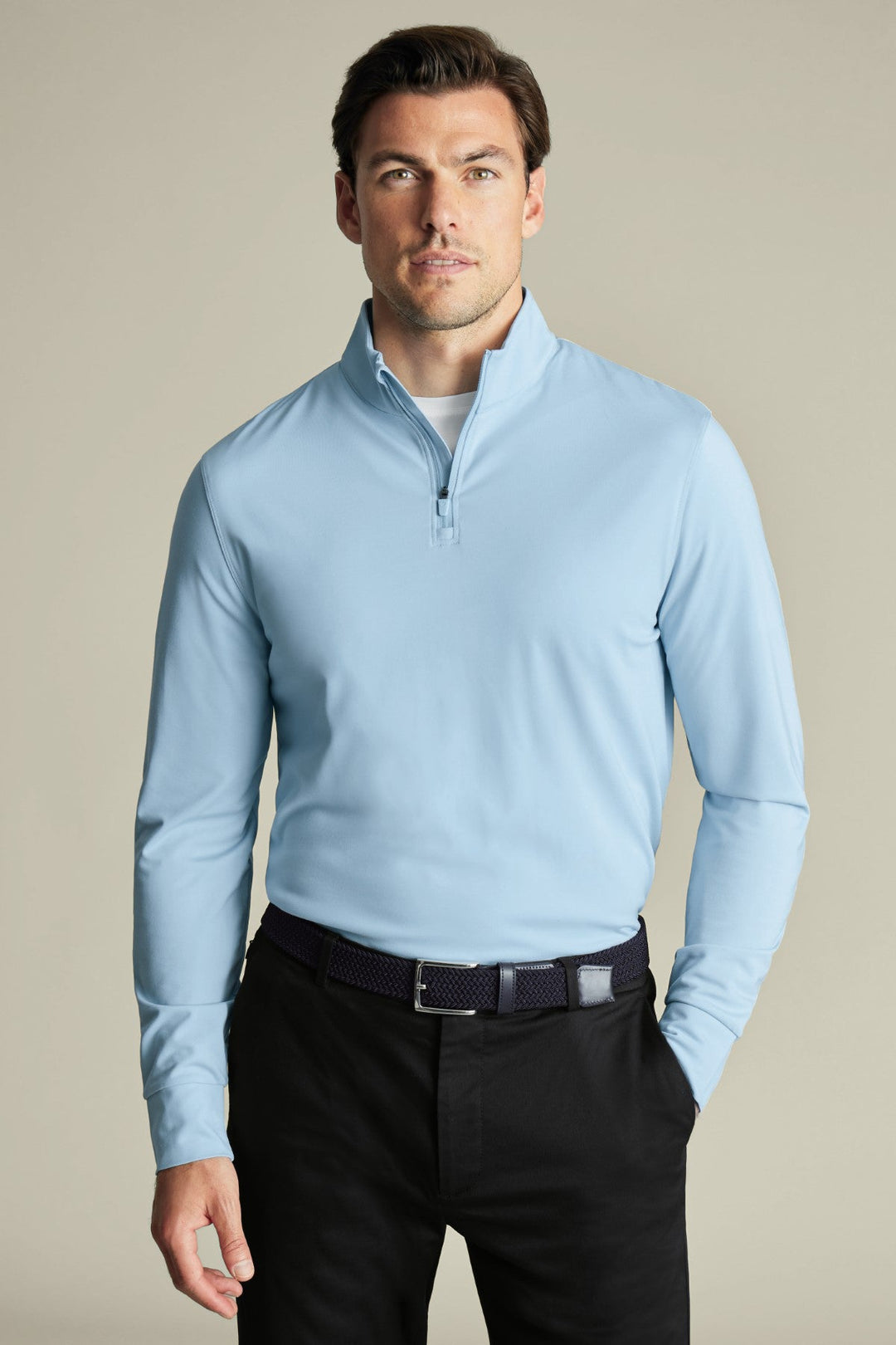 Light Blue Performance Zip Neck