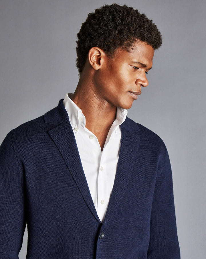 Navy Blue Pure Merino Sb Button Blazer