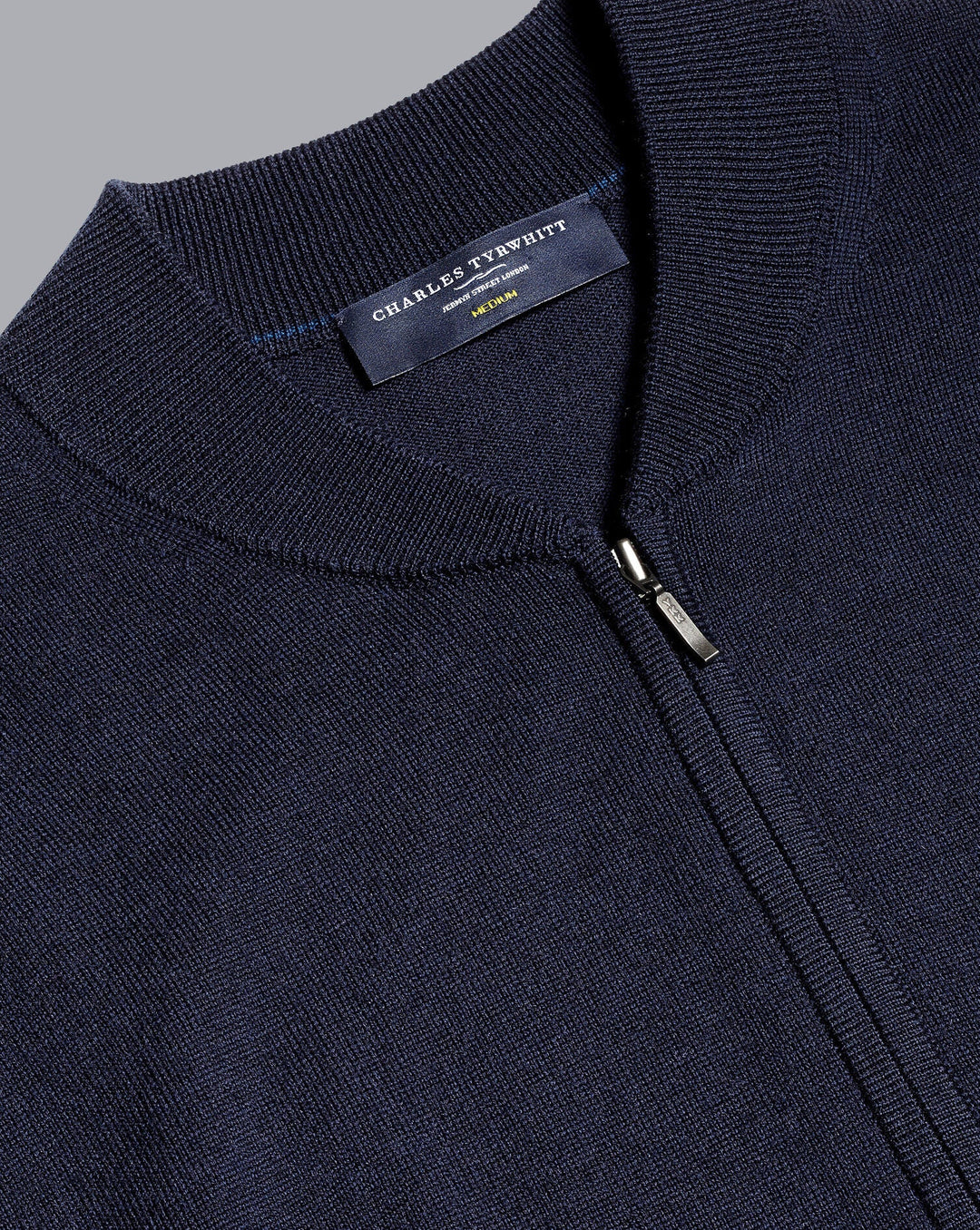 Navy Blue Pure Merino Zip Through Bomber