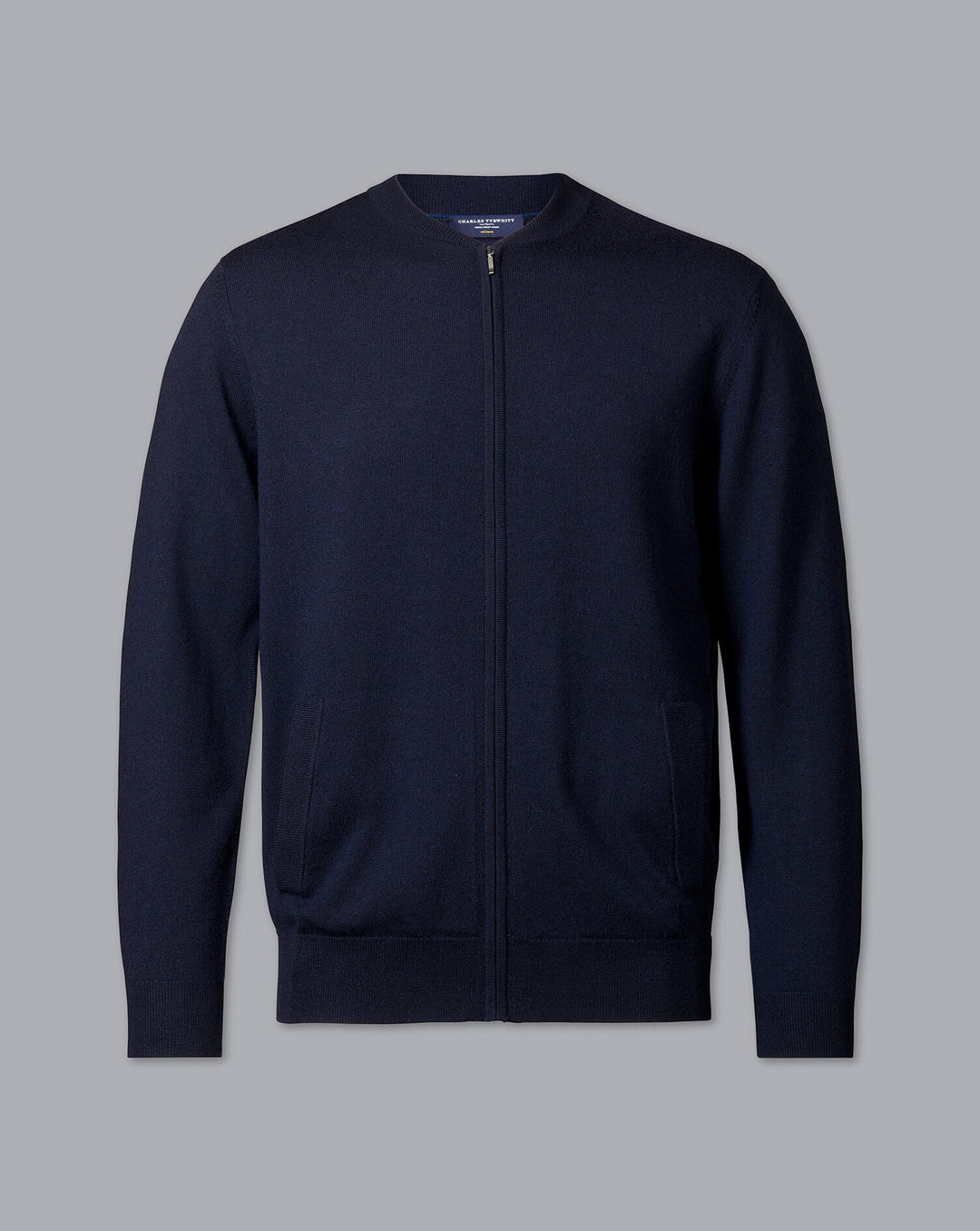 Navy Blue Pure Merino Zip Through Bomber