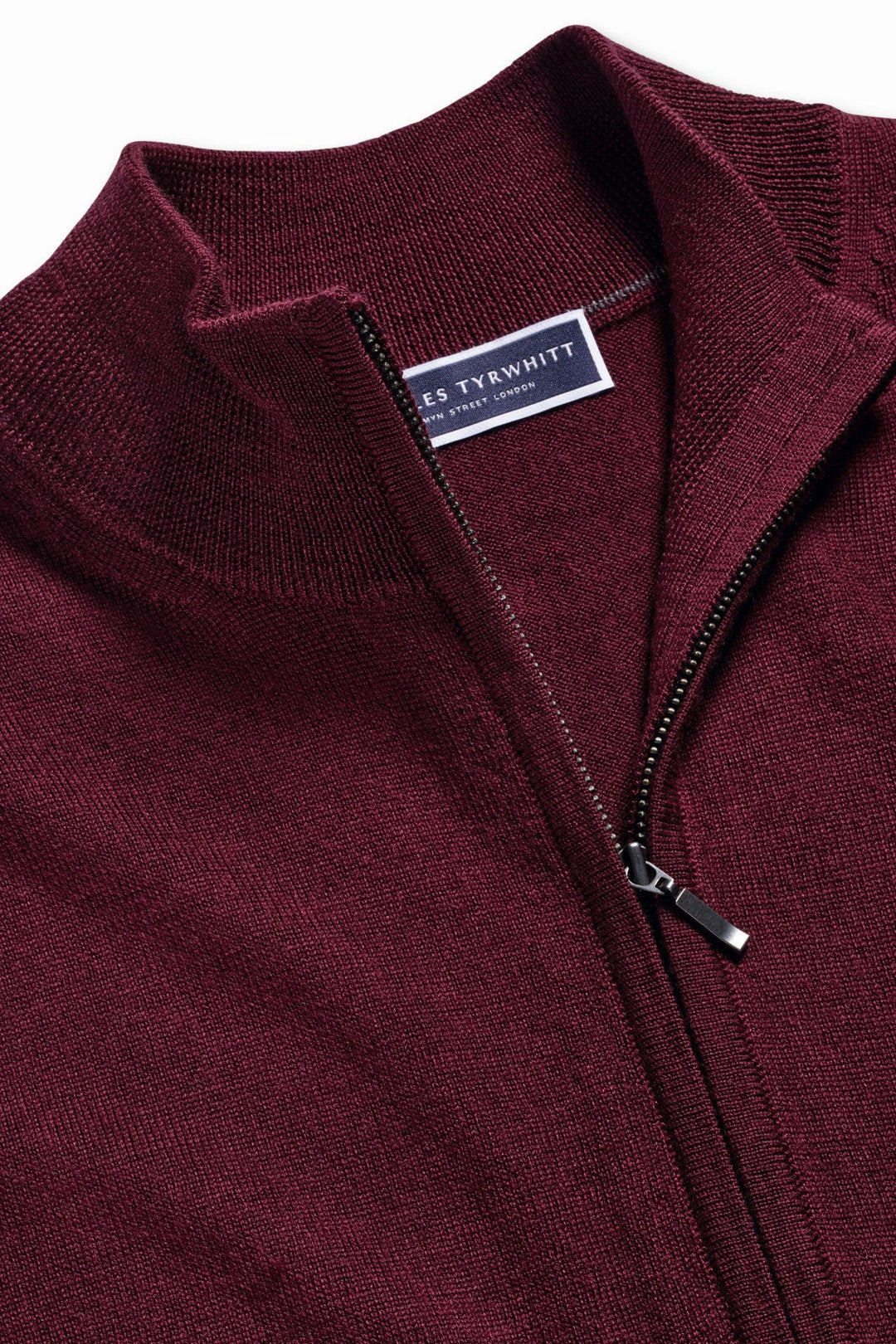 Burgundy Red Pure Merino Full Zip Through Cardigan