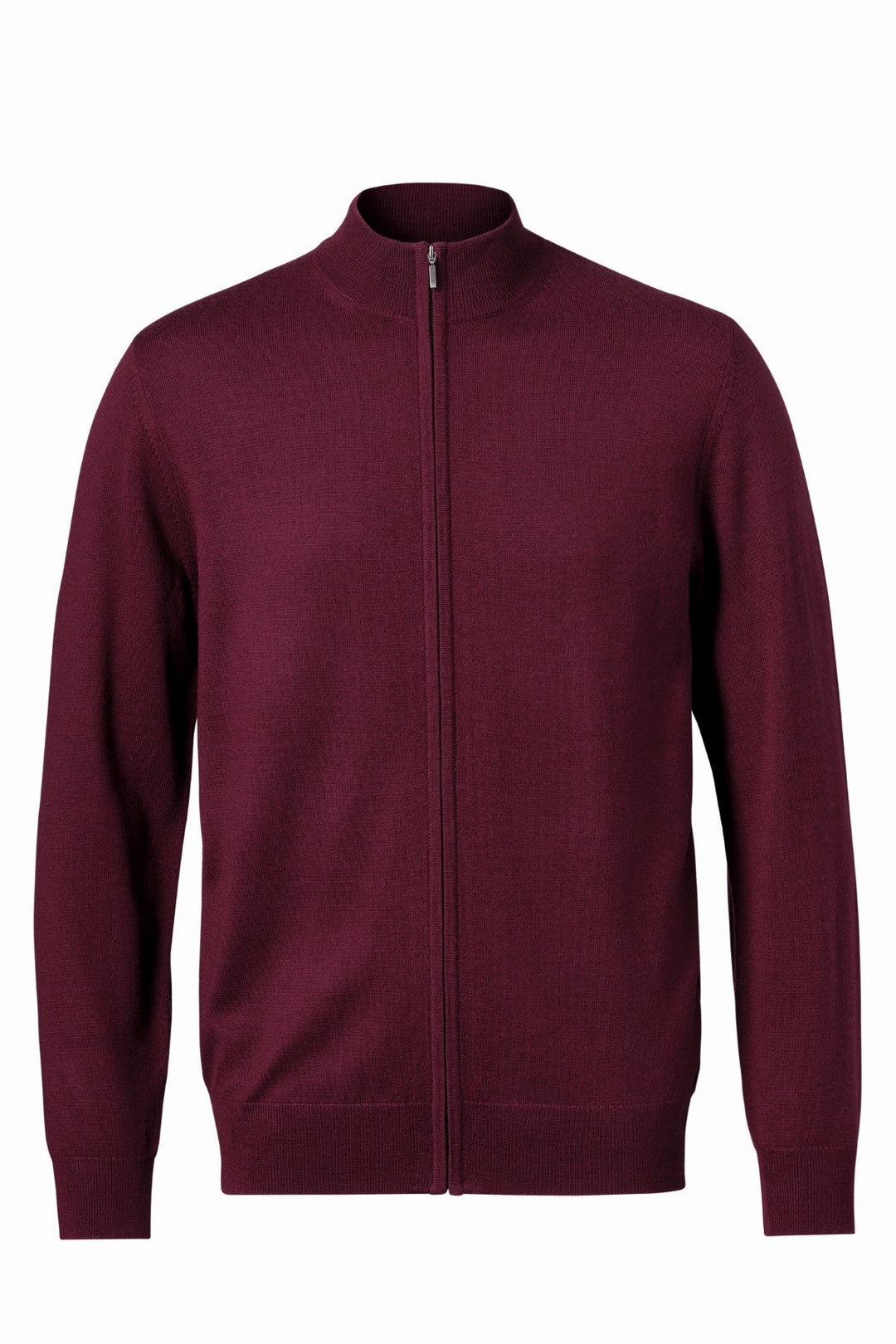 Burgundy Red Pure Merino Full Zip Through Cardigan