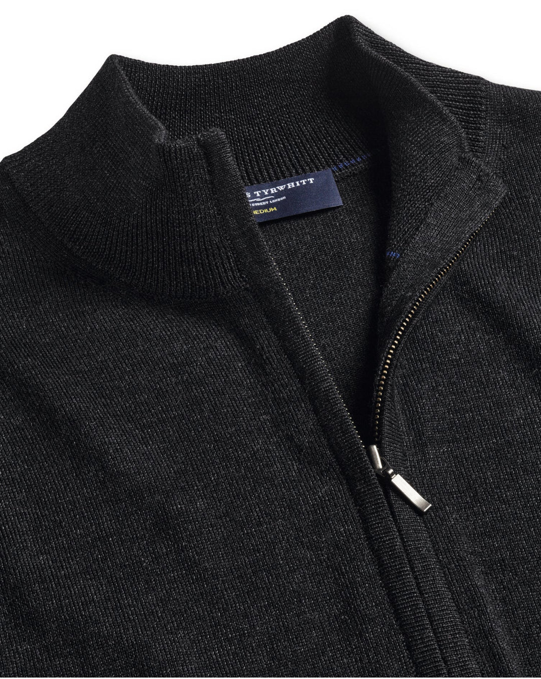 Charcoal Grey Pure Merino Full Zip Through Cardigan