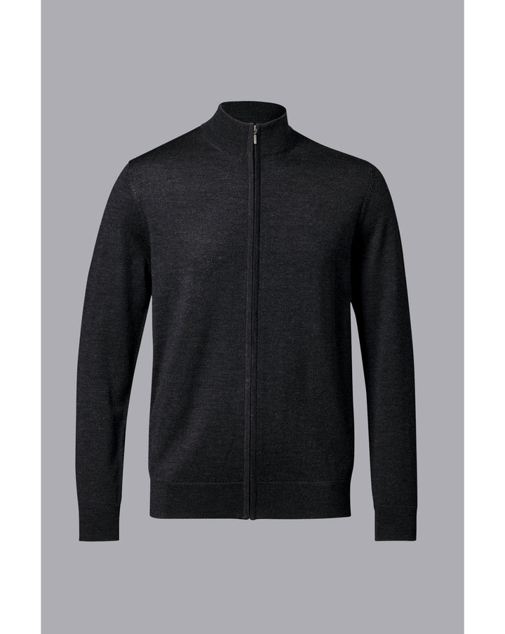 Charcoal Grey Pure Merino Full Zip Through Cardigan